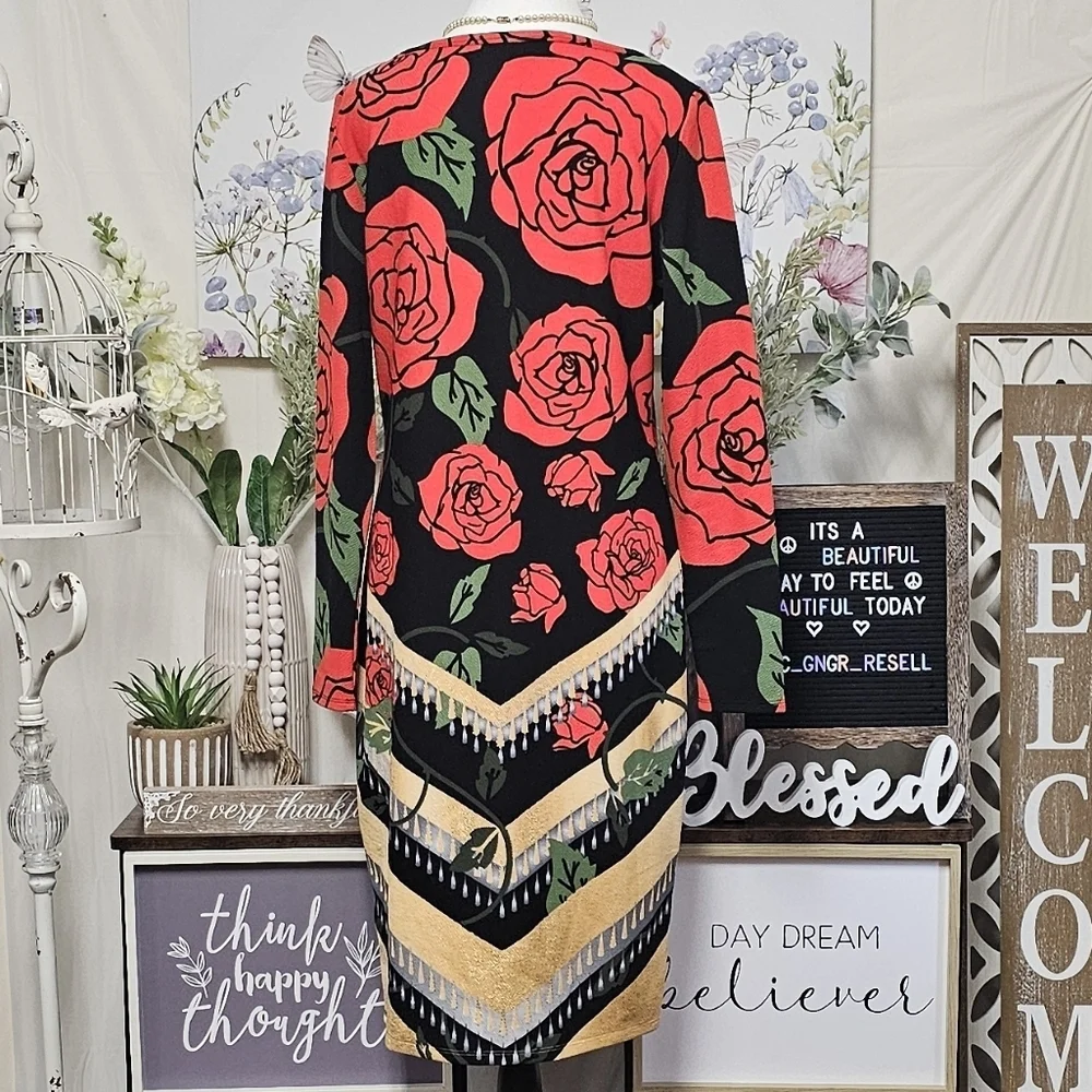 LuLuRoe Womens Size Large Long Sleeve Debbie Style Dress With Rose Pattern - Picture 10 of 15